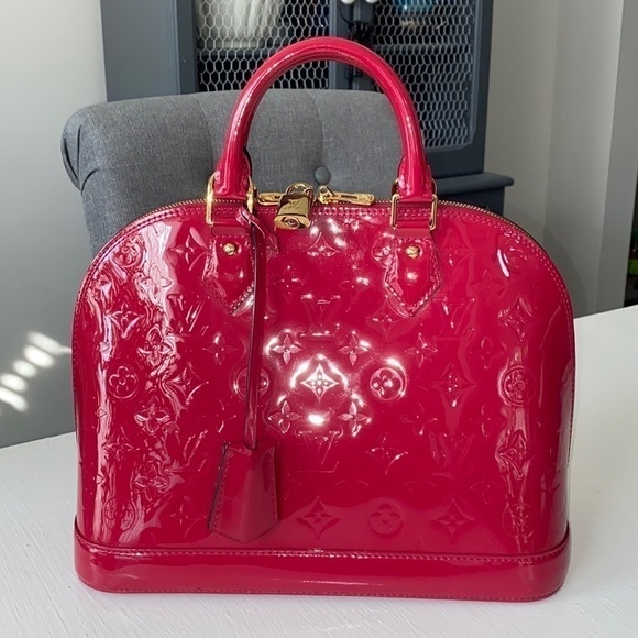 Louis Vuitton Pink Rose Indian Raspberry Leather Monogram Vernis Alma Bag New - Picture 4 of 17